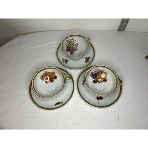 PMR Bavaria Jaeger Co Golden Crown E&R Harvest 3 Cup & 4 Saucers Germany